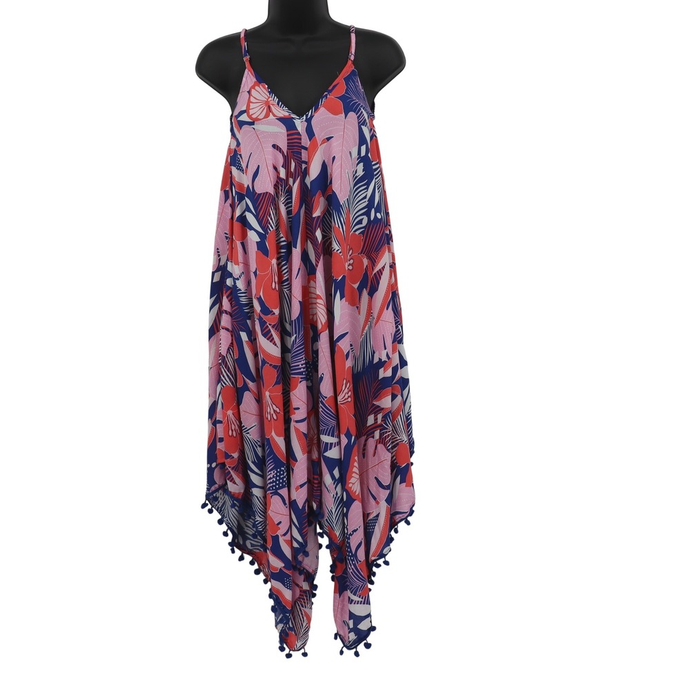 Goa Beachwear by Japna Floral Jumpsuit Womens XL Pink Blue Resort Tropical Beach